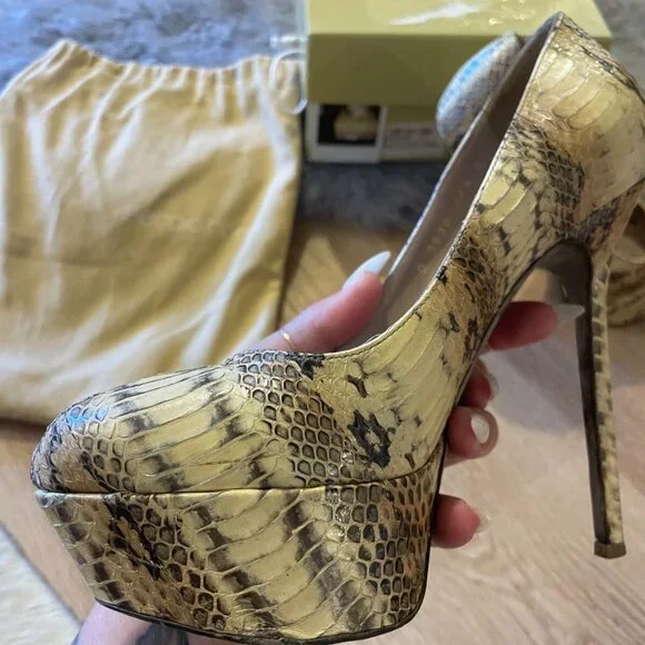 sergio rossi scarpe donna blunt heel peep toe pump snake nude - Picture 5 of 16